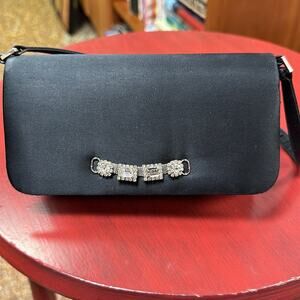 Black satin evening bag Womens